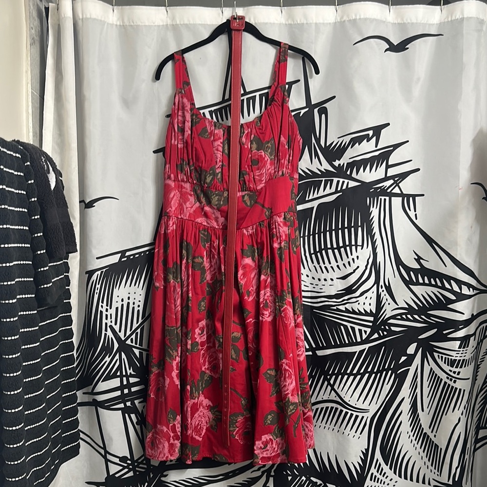 Vixen by Micheline Pitt Red and Black Spaghetti Strap Sundress